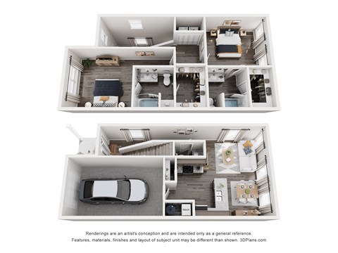 Floor plan for 2 beds, 2.5 baths, 1236 sqft